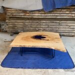 Ash coffee table on hairpin legs with an epoxy pond.