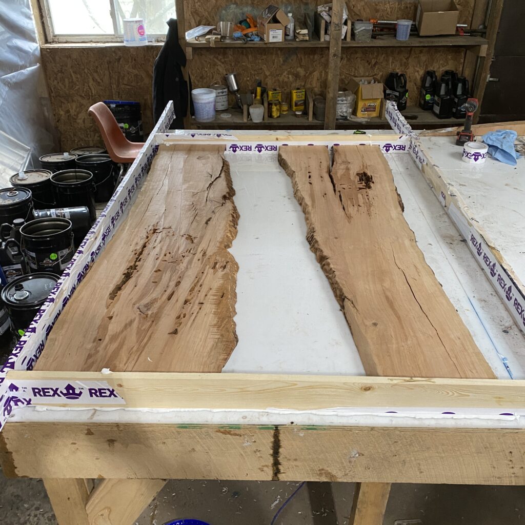 Cherry slabs ready for an epoxy pour.