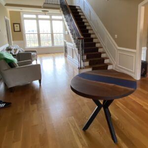 circle walnut river table for foyer