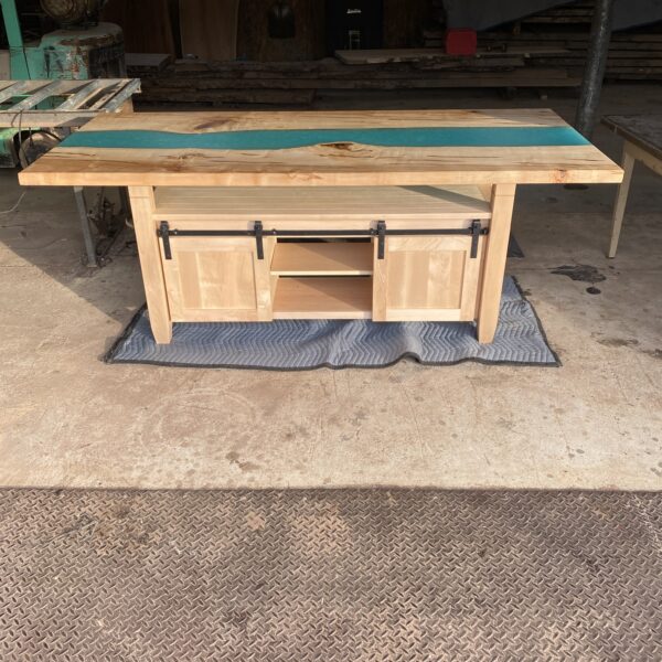 kitchen island with maple epoxy river top