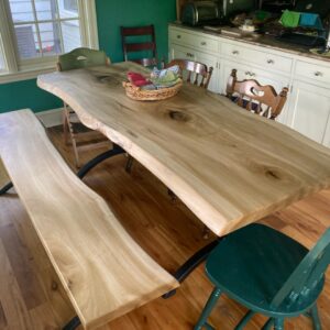 live edge poplar table and matching bench