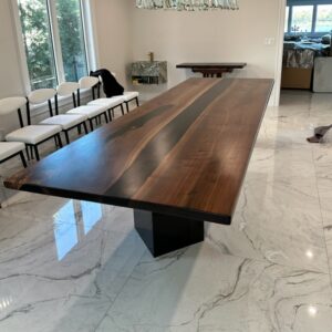 9 by 4 black walnut wood and black epoxy river table