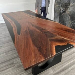 9' long walnut and epoxy dining room table