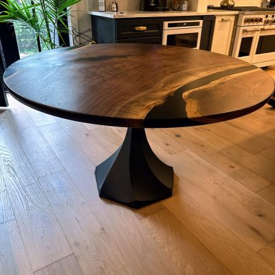 Figured Black Walnut Table with Black Epoxy 52" Round