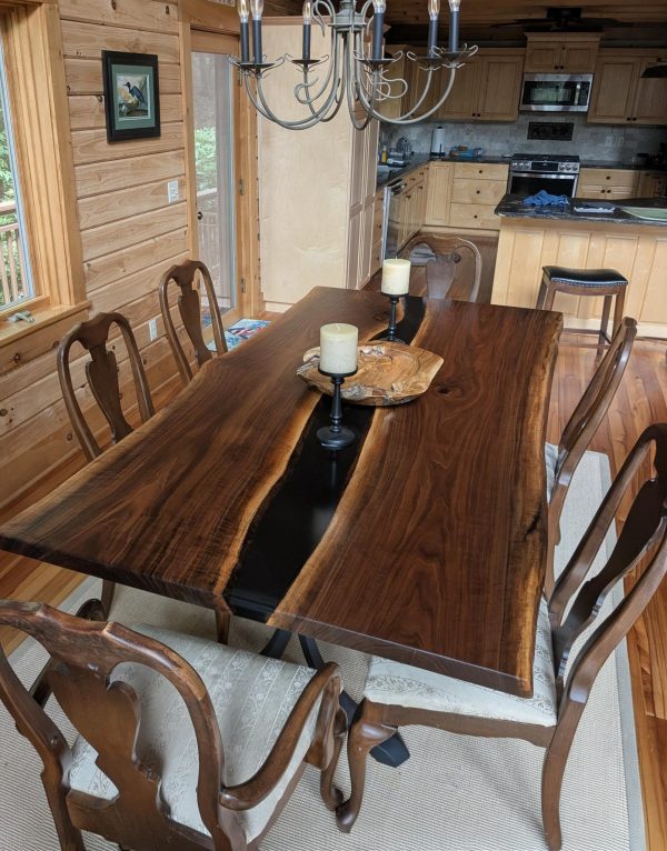 90" x 45"-47" live edge figured black walnut with black epoxy river table - Image 2
