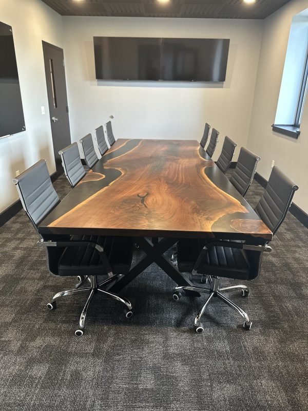 11' x 52" black walnut and black epoxy conference table - Image 3