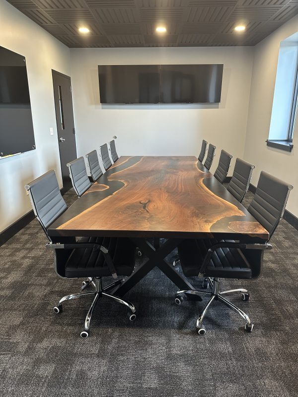 11' x 52" black walnut and black epoxy conference table