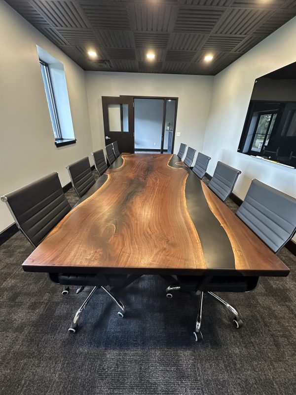 11' x 52" black walnut and black epoxy conference table - Image 2