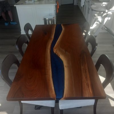 6' x 36" walnut and epoxy river table