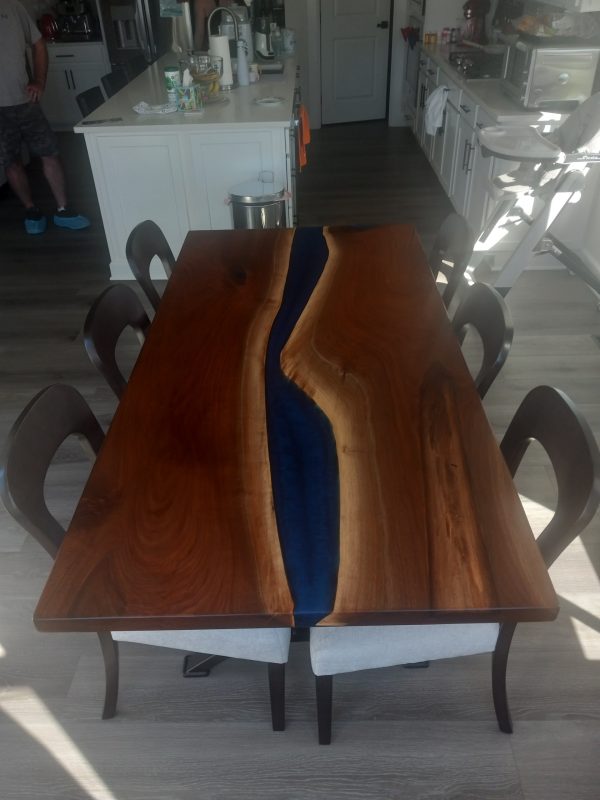 6' x 36" walnut and epoxy river table