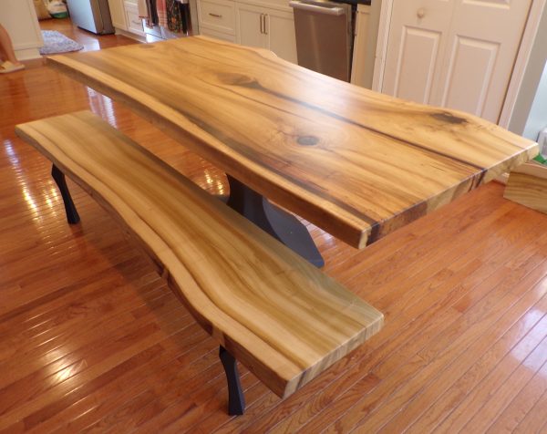 7' x 36" live edge poplar table and bench