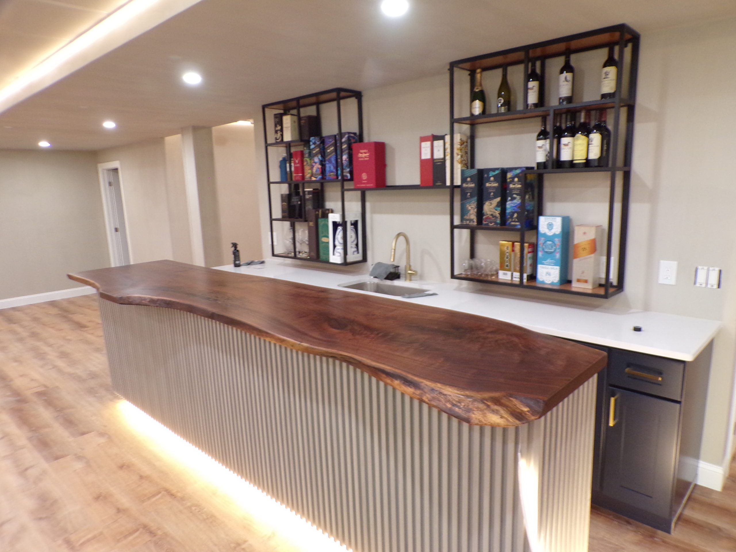 Bartop: 12′ x 24-30″ live edge black walnut bar top