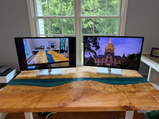 36" x 64" maple with turquoise blue epoxy river desktop. - Image 5
