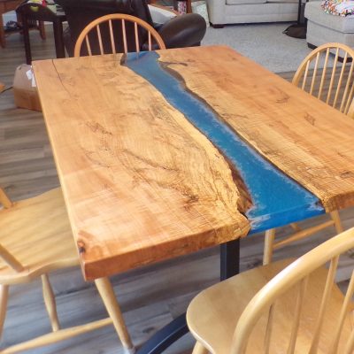 5' x 40" curly maple with blue epoxy river table